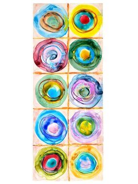 Kandinskyesque Original Art Watercolor Signed Painting on Yupo 6x15 Inches